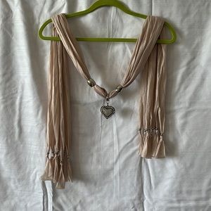 Scarf with heart charm and beads